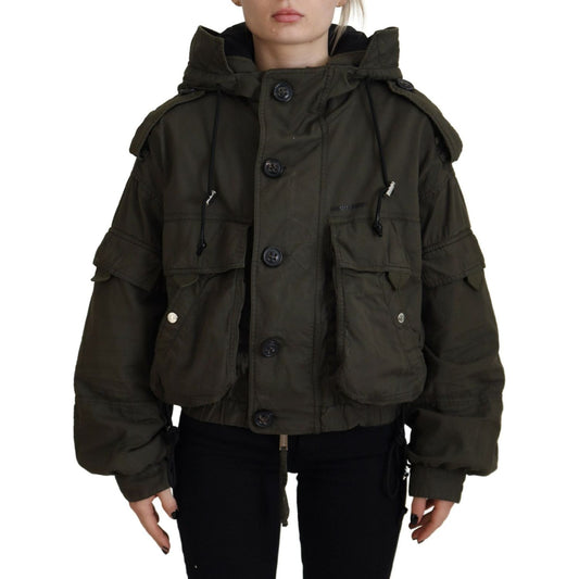 Dsquared² Green Cotton Hooded Cargo Button Jacket Dsquared²