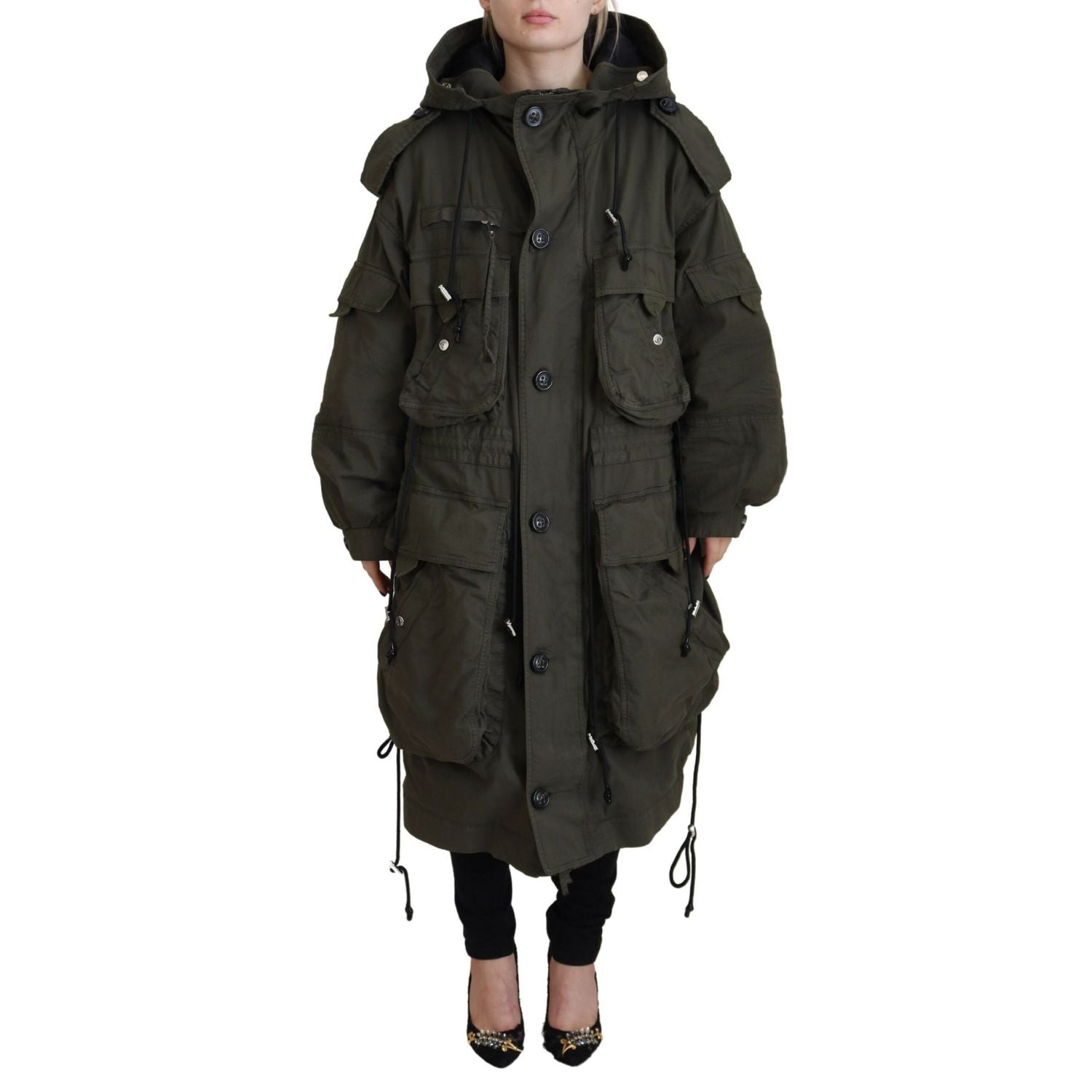 Dsquared² Green Hooded Full Zip Long Parka Coat Jacket