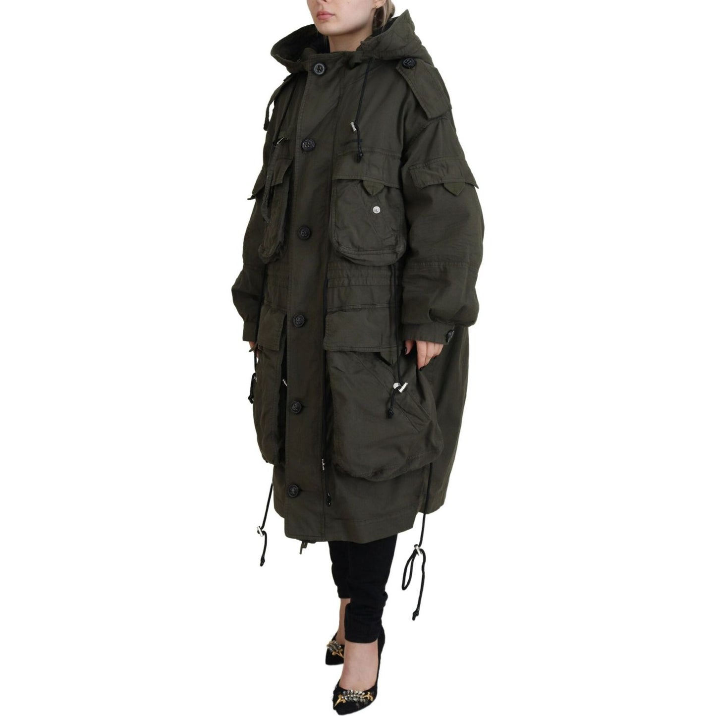 Dsquared² Green Hooded Full Zip Long Parka Coat Jacket Dsquared²