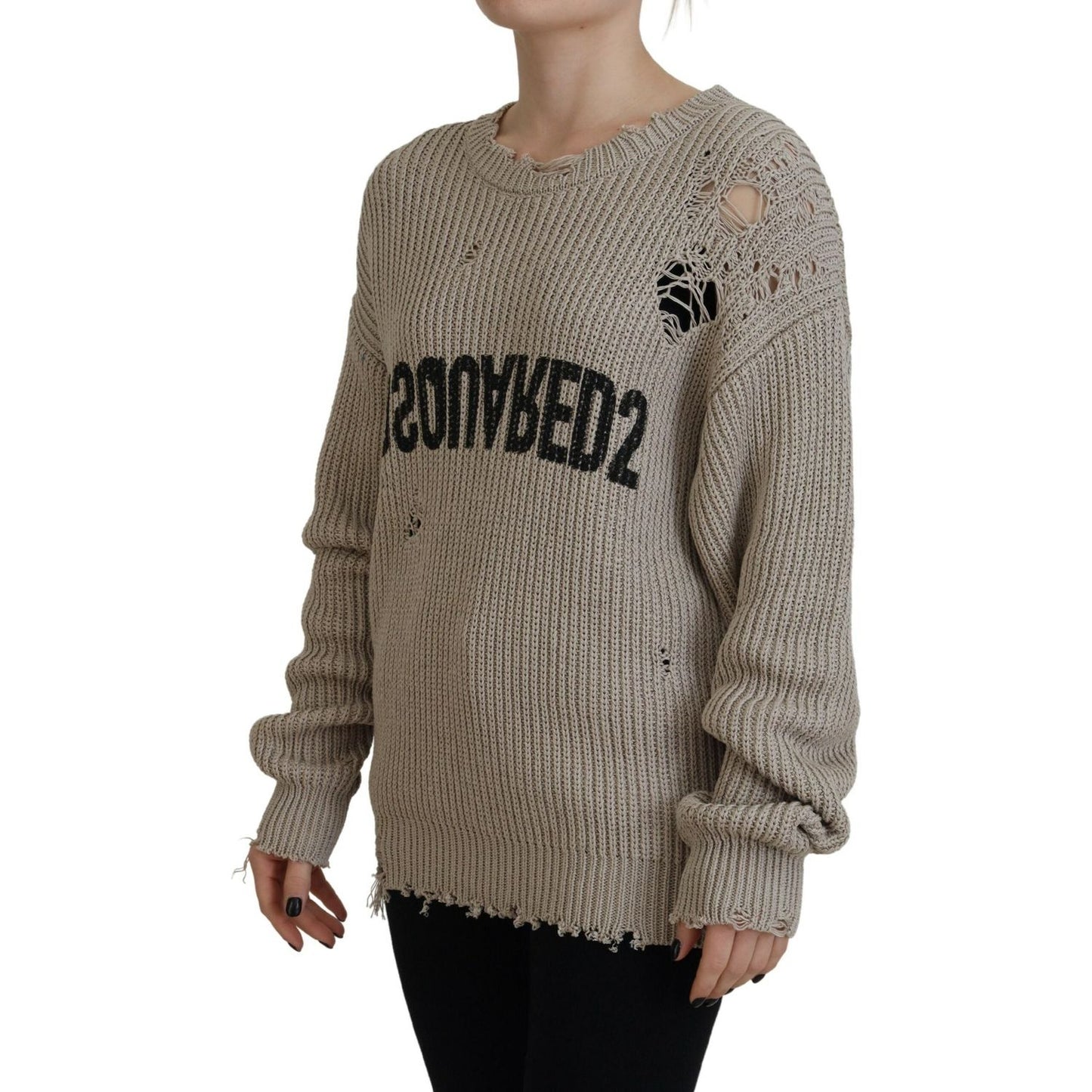 Dsquared² Beige Cotton Knitted Crewneck Pullover Sweater Dsquared²