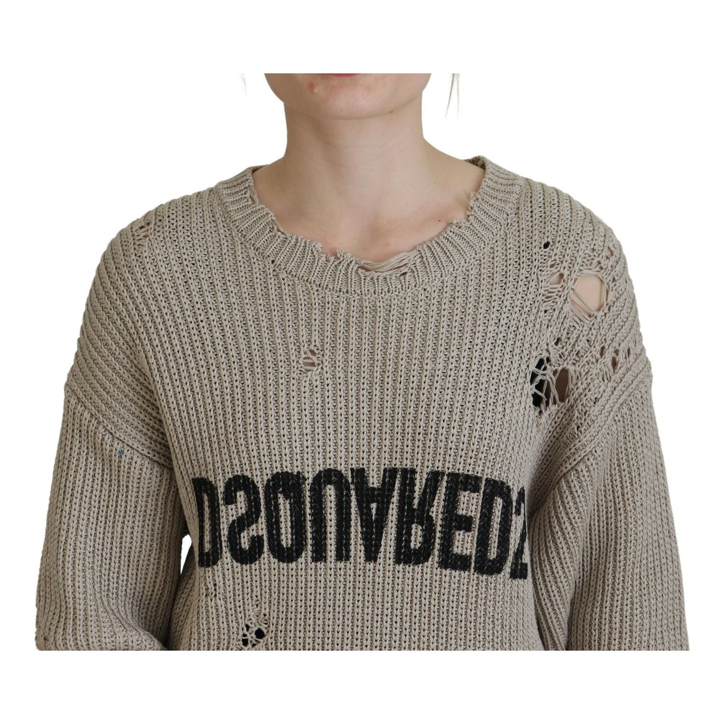 Dsquared² Beige Cotton Knitted Crewneck Pullover Sweater