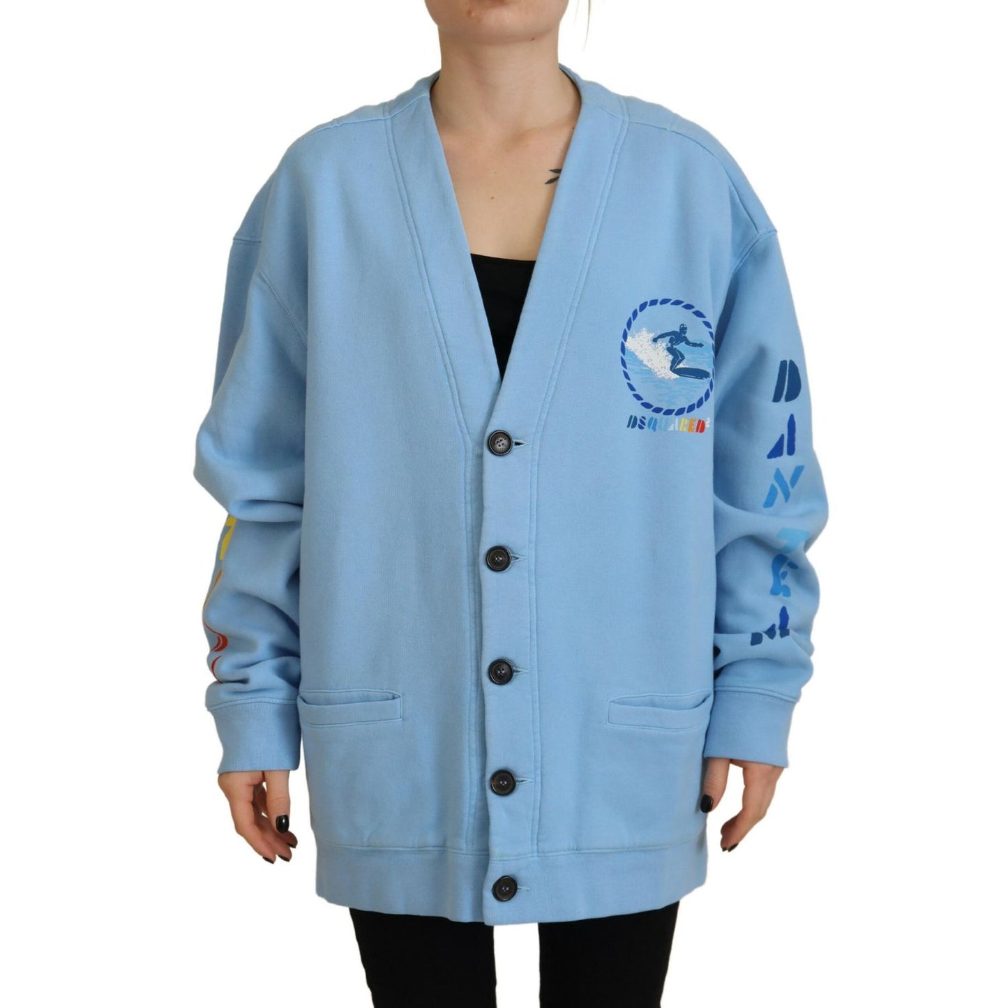 Dsquared² Blue Cotton Knitted Buttoned Cardigan Sweater