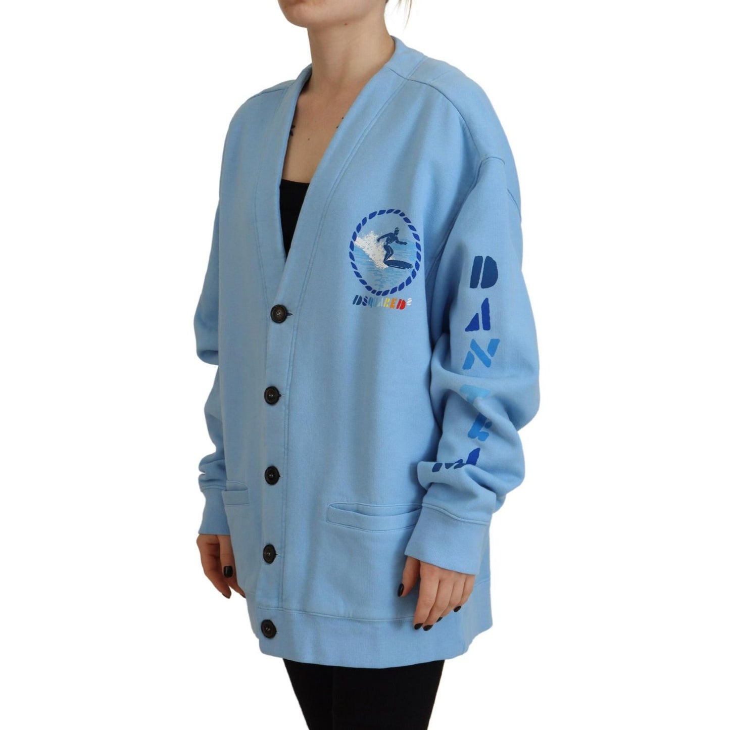 Dsquared² Blue Cotton Knitted Buttoned Cardigan Sweater