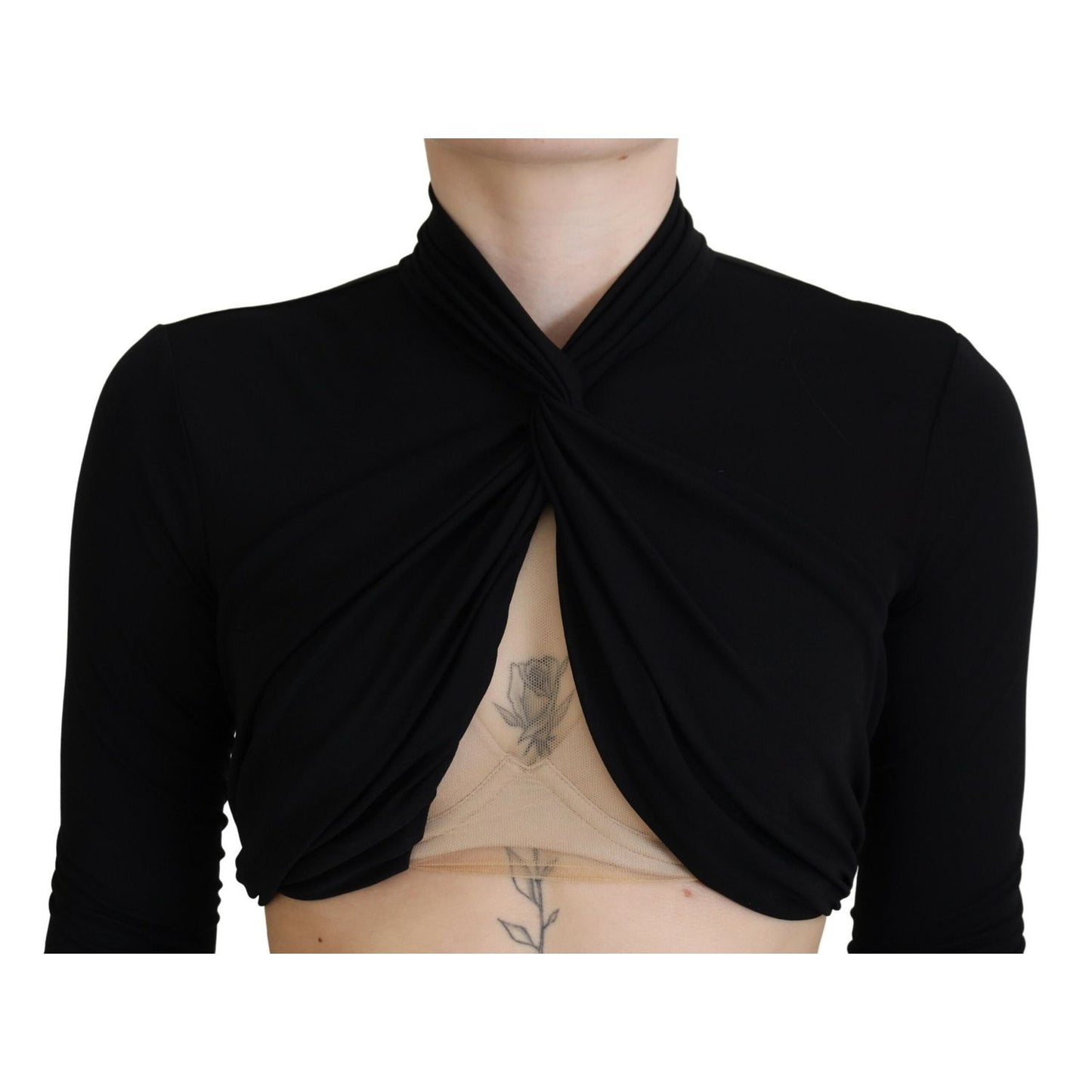Dsquared² Black Cut Out Viscose Cropped Long Sleeves Top