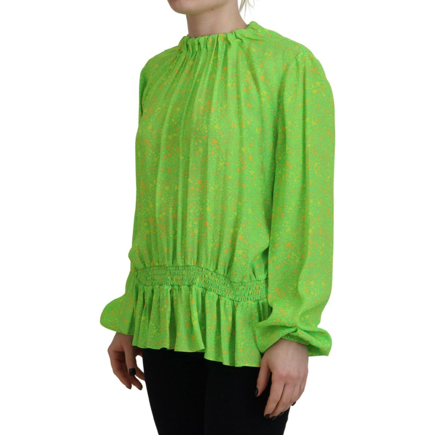 Dsquared² Green Stars Print Viscose Long Sleeves Blouse Top Dsquared²