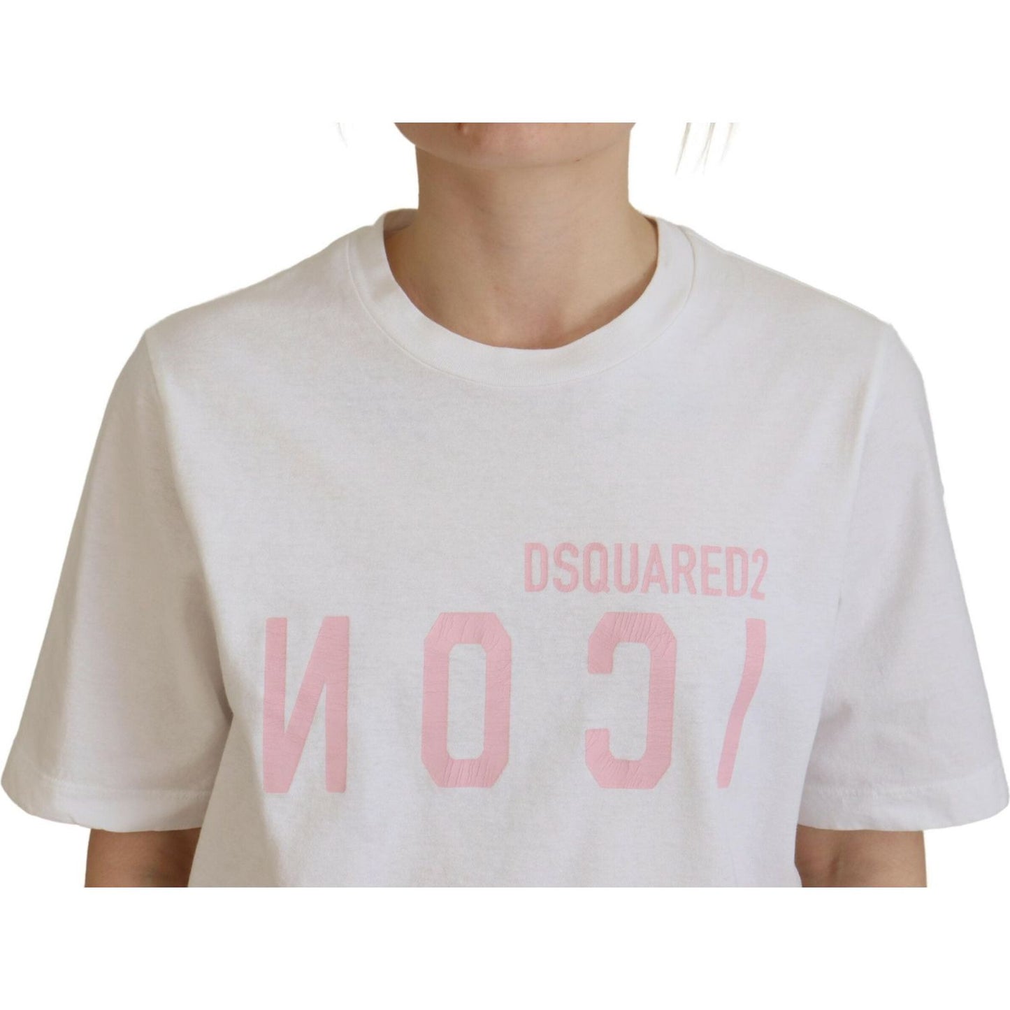 Dsquared² White Cotton Shiny Icon East Tee Crewneck T-shirt Dsquared²