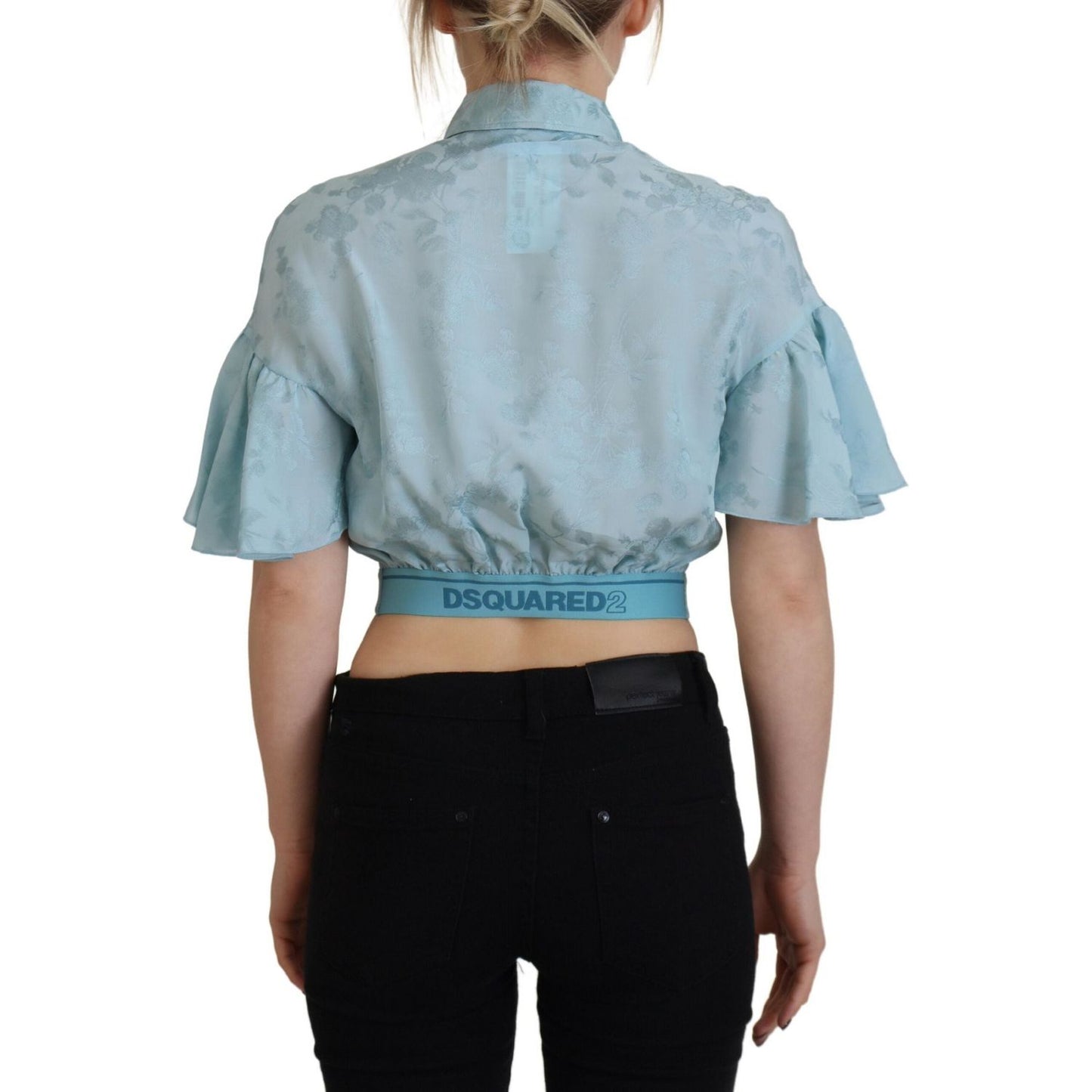 Dsquared² Blue Collared Button Down Short Sleeve Cropped Top Dsquared²