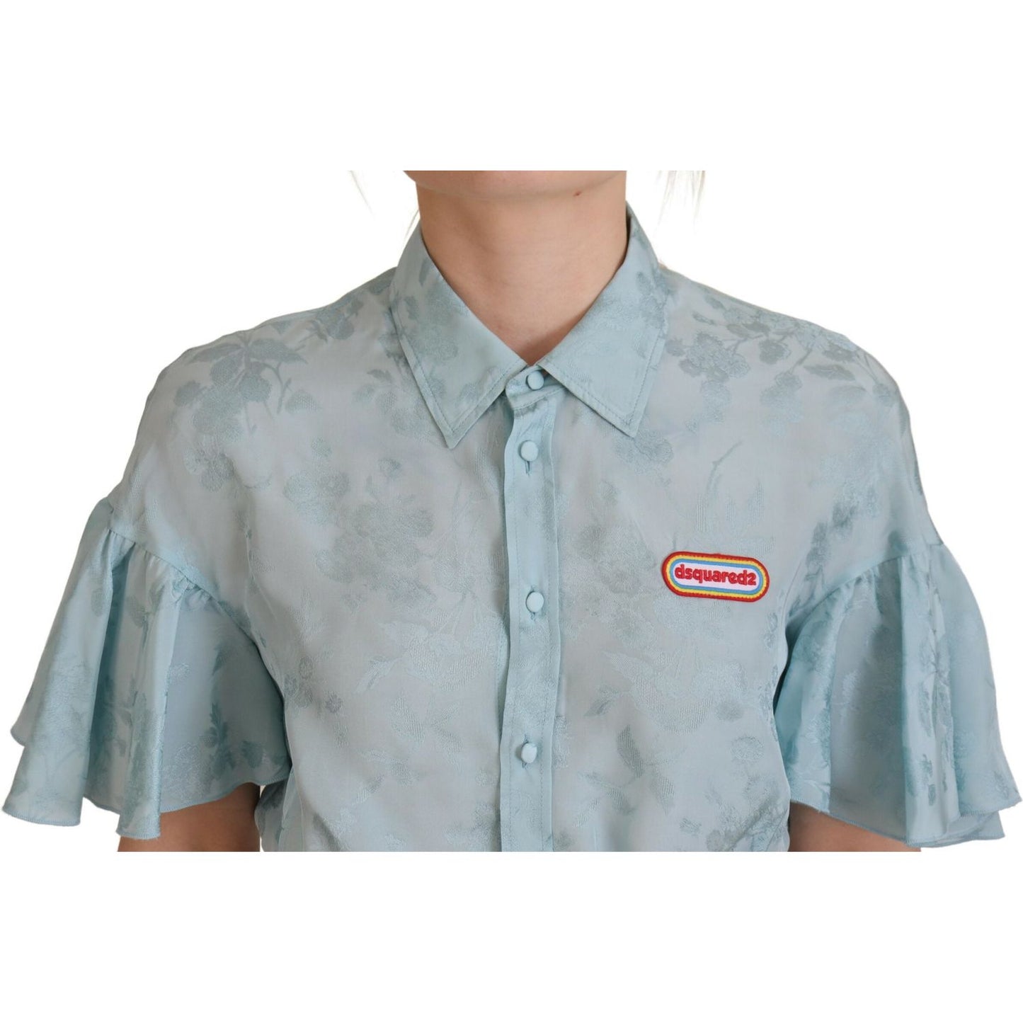 Dsquared² Blue Collared Button Down Short Sleeve Cropped Top Dsquared²