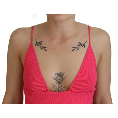 Dsquared² Pink Ribbed Knit Bra Cropped Spaghetti Strap Top