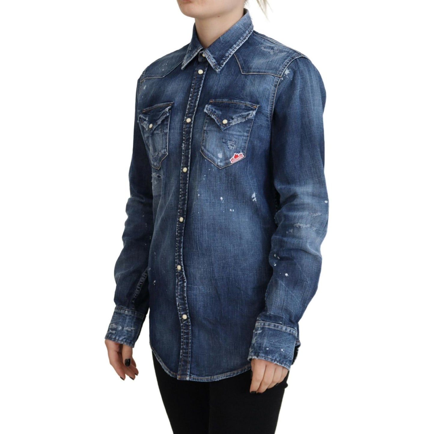 Dsquared² Blue Washed Cotton Button Down Collared Denim Shirt Dsquared²