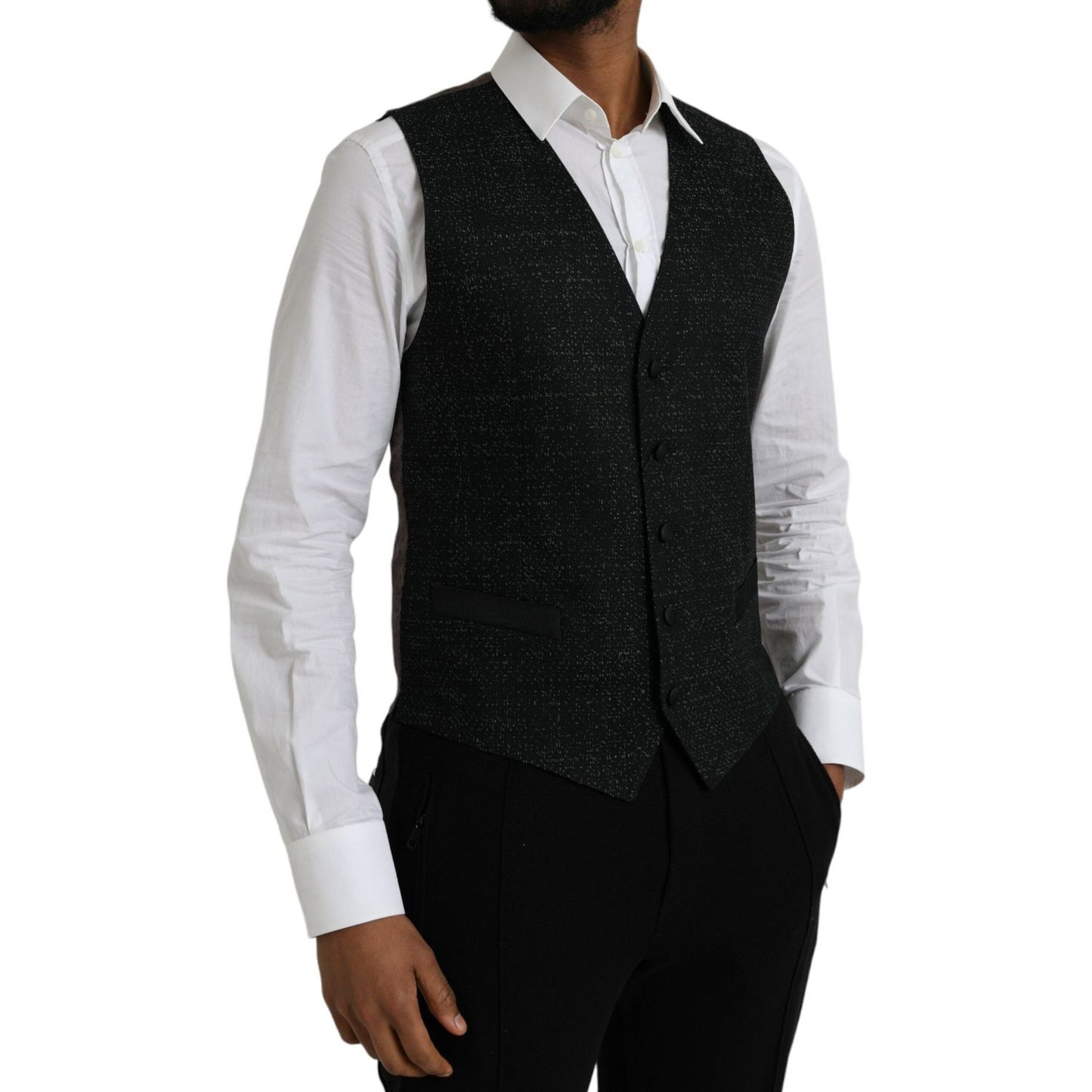 Dolce & Gabbana Black Brown Silk Waistcoat Dress Formal Vest Dolce & Gabbana