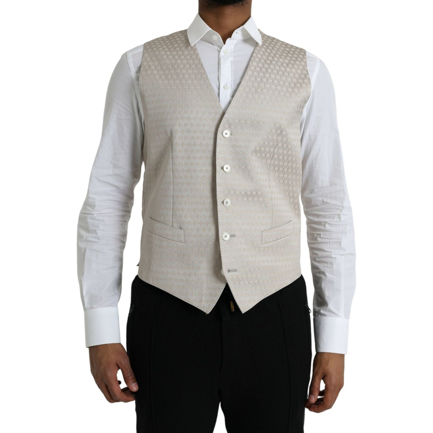 Dolce & Gabbana Off White Cotton Waistcoat Dress Formal Vest Dolce & Gabbana