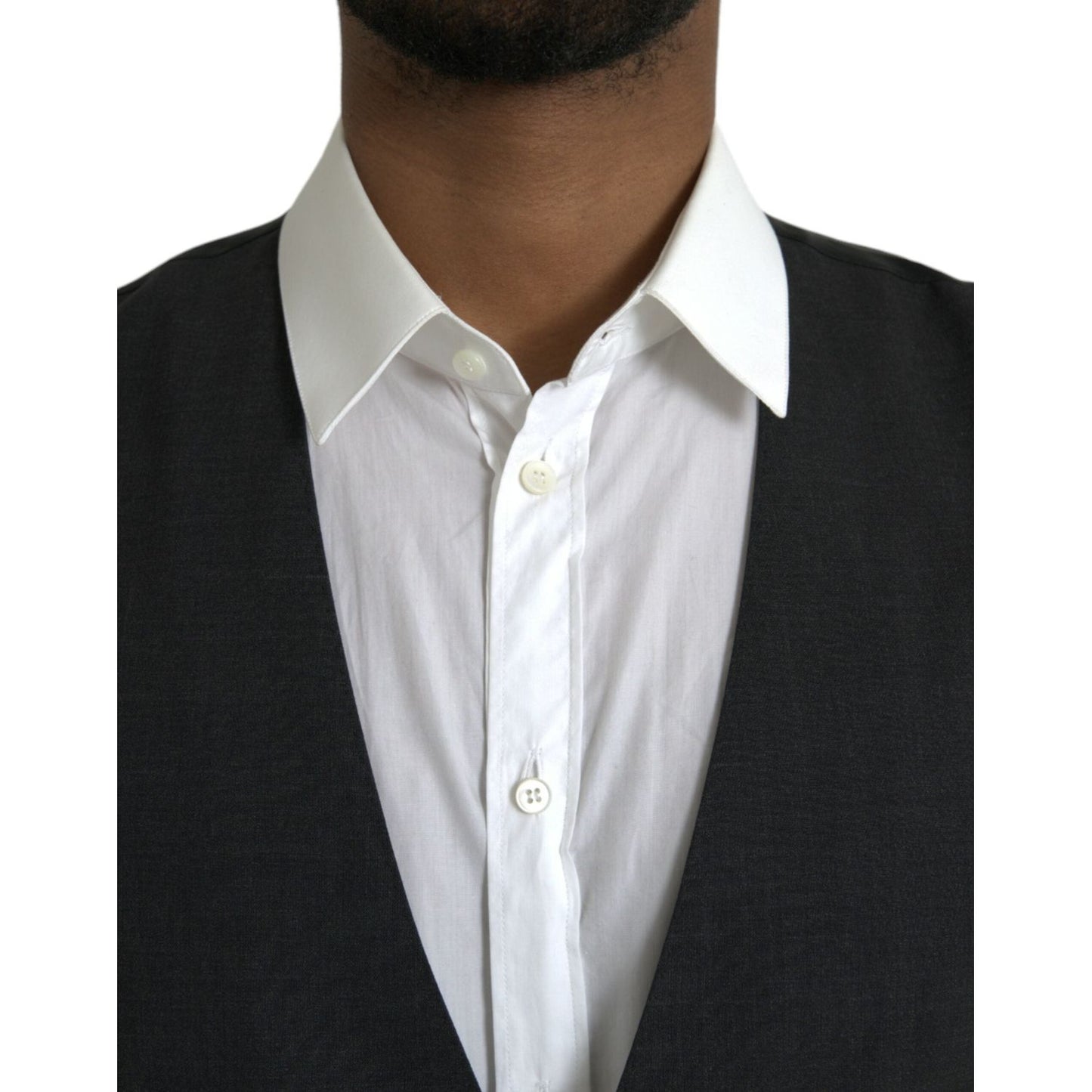 Dolce & Gabbana Black Cotton Waistcoat Dress Formal Vest Dolce & Gabbana