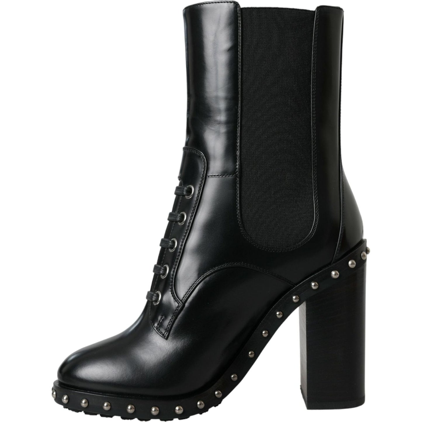 Dolce & Gabbana Black Leather Studded Lace Up Boots Shoes Dolce & Gabbana