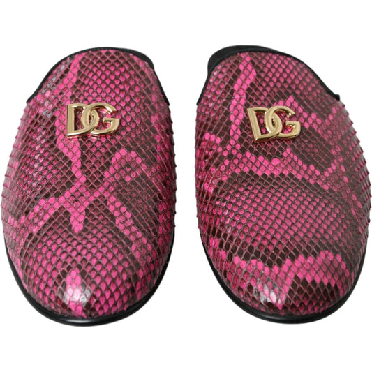 Dolce & Gabbana Fuchsia Python Logo Mule Flat Sandals Shoes Dolce & Gabbana