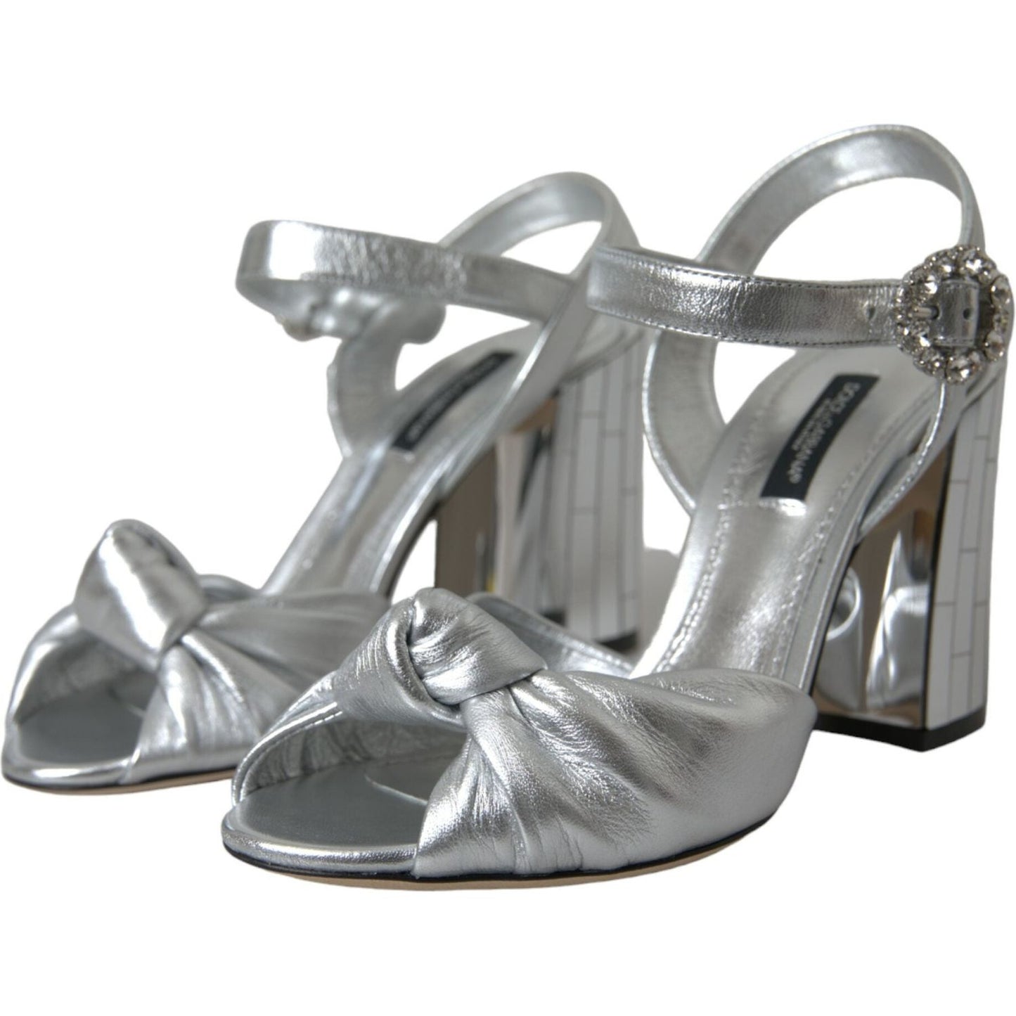 Dolce & Gabbana Silver Lambskin Leather Heels Sandals Shoes Dolce & Gabbana