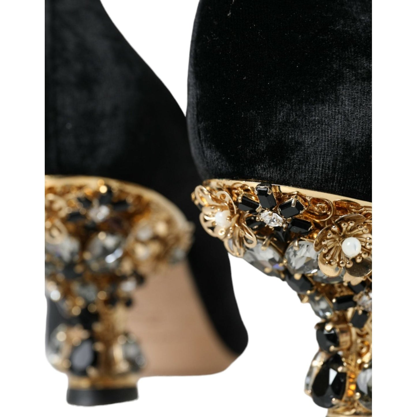 Dolce & Gabbana Black Velvet Embellished Heels Pumps Shoes Dolce & Gabbana