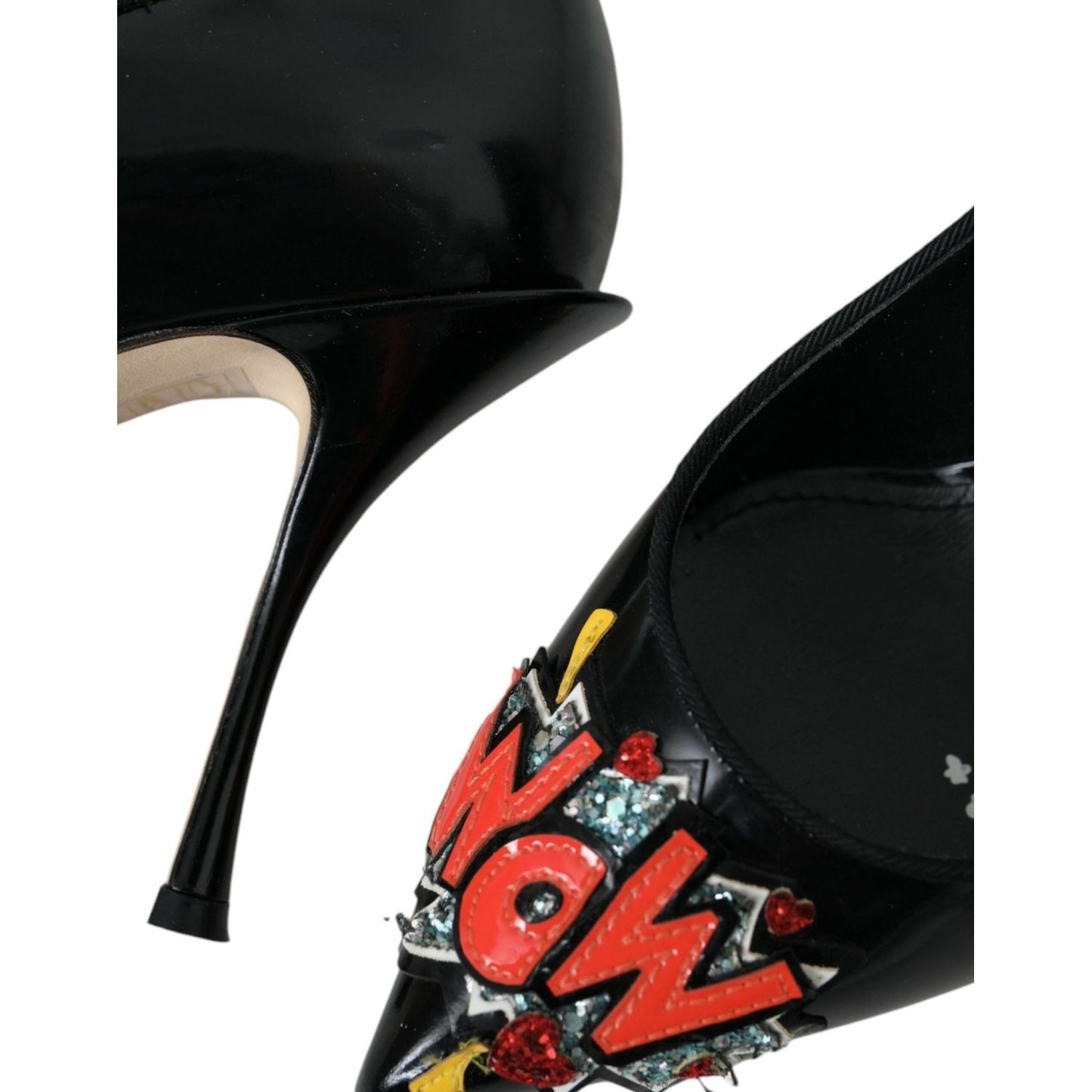 Dolce & Gabbana Black Leather WOW Patch Heels Pumps Shoes Dolce & Gabbana