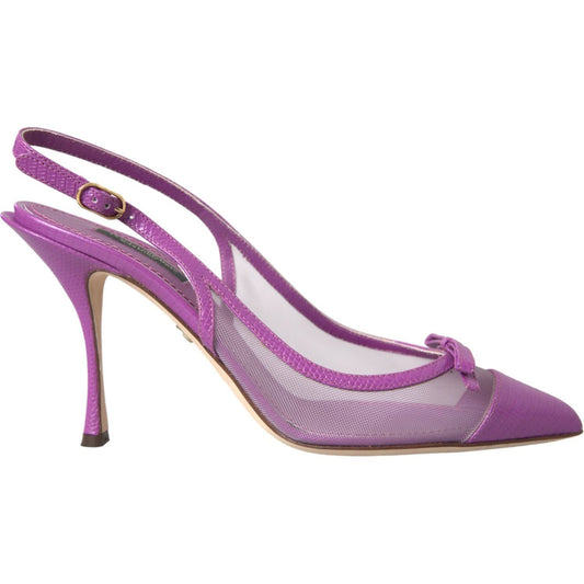 Dolce & Gabbana Purple Leather Mesh High Heels Slingback Shoes Dolce & Gabbana