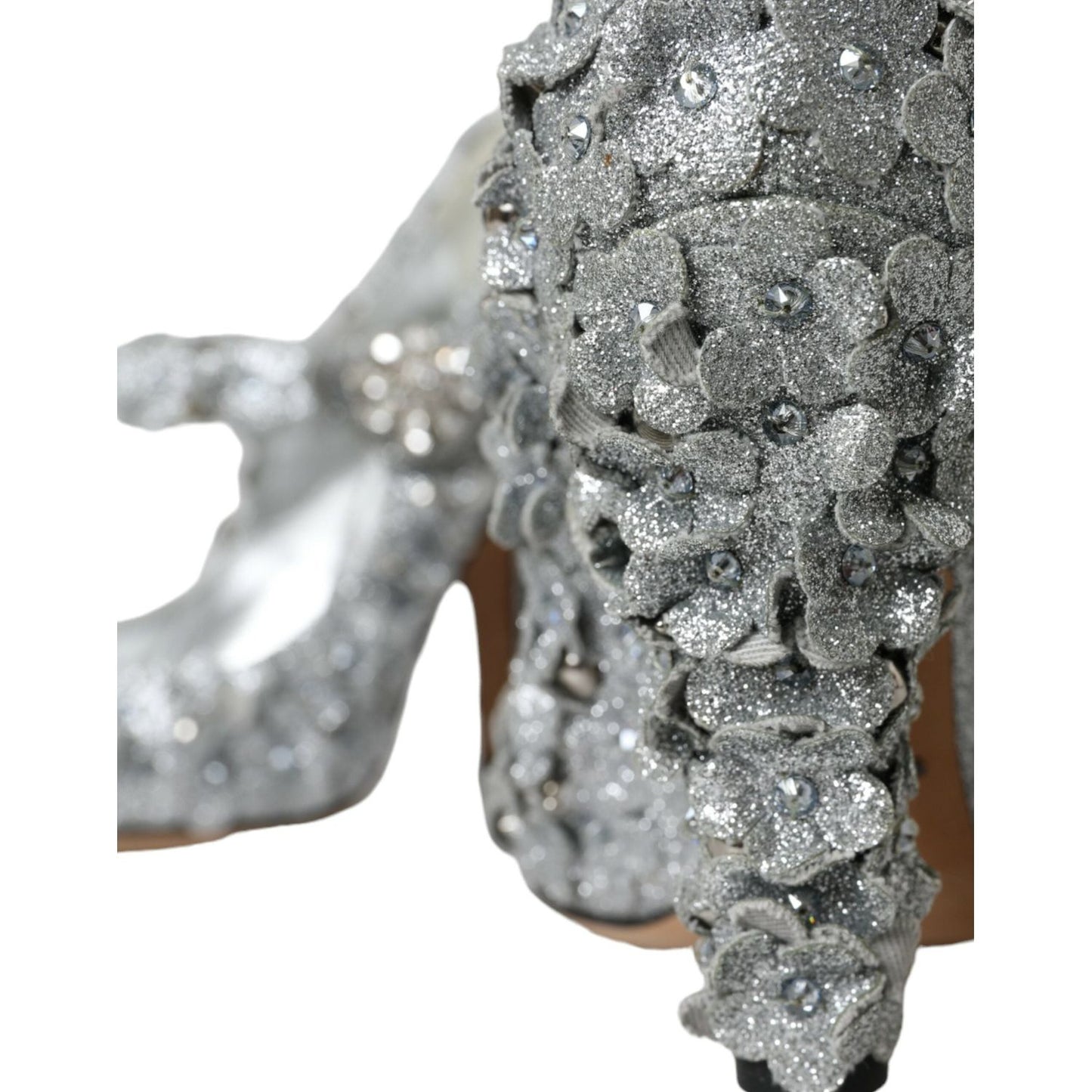 Dolce & Gabbana Silver Floral Crystal Mary Jane Pumps Shoes Dolce & Gabbana