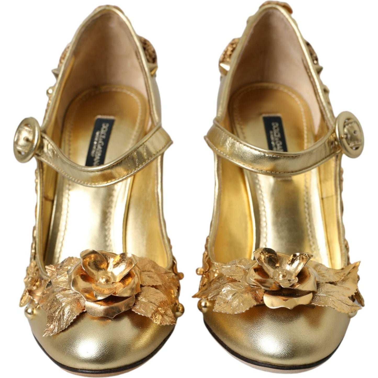 Dolce & Gabbana Gold Leather Crystal Mary Janes Pumps Shoes Dolce & Gabbana