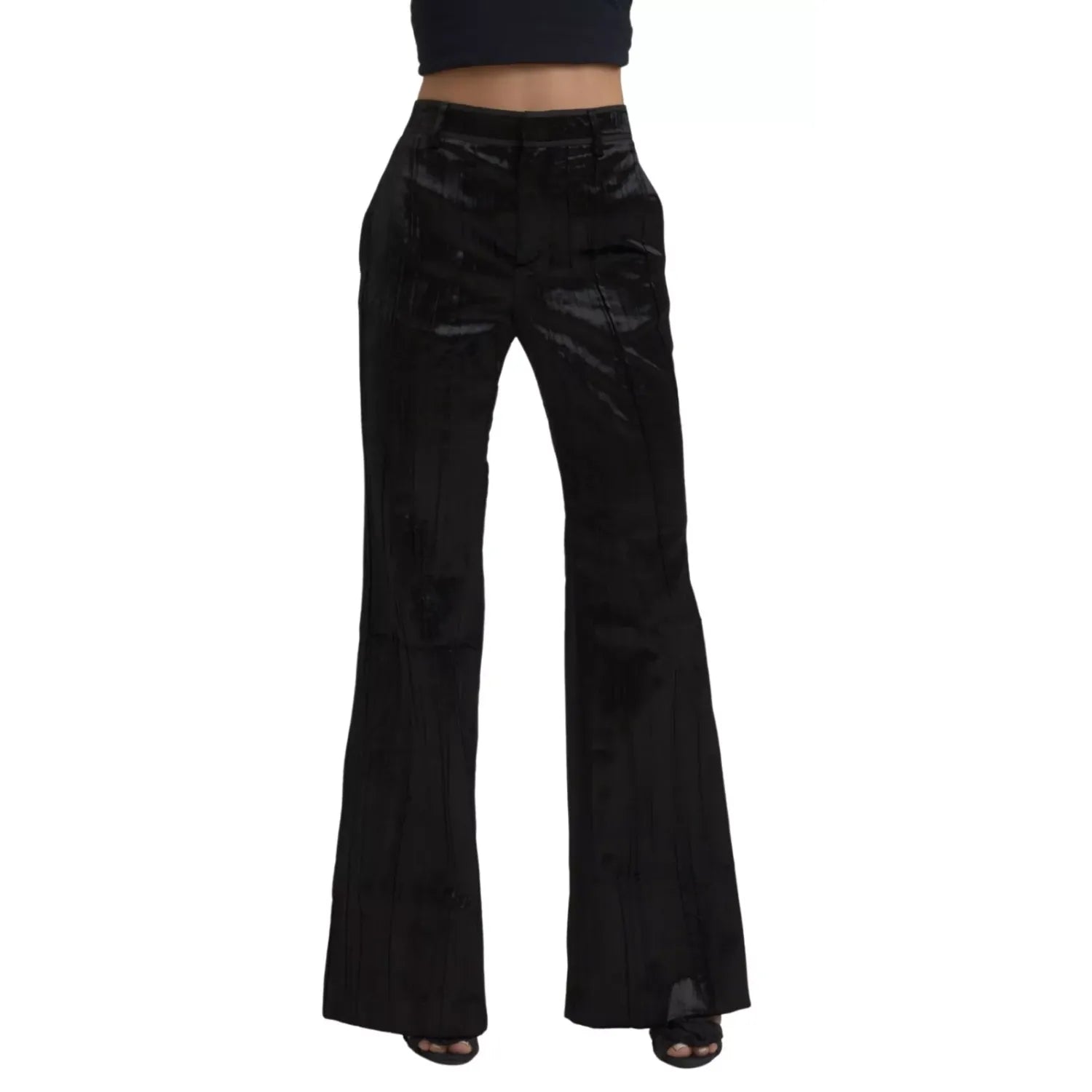 Dsquared² Black Viscose Super Flare High Waist Pants