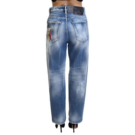 Dsquared² Blue Icon High Waist Straight Denim Jeans Boston