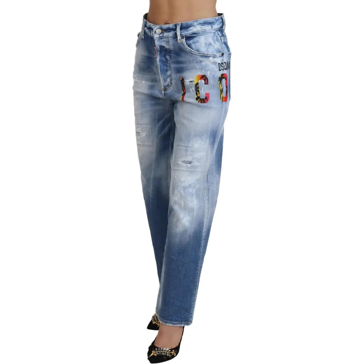 Dsquared² Blue Icon High Waist Straight Denim Jeans Boston Dsquared²