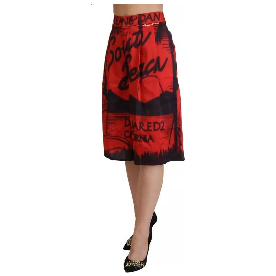 Dsquared² Red Printed High Waist Wide Leg Cropped Pants Dsquared²