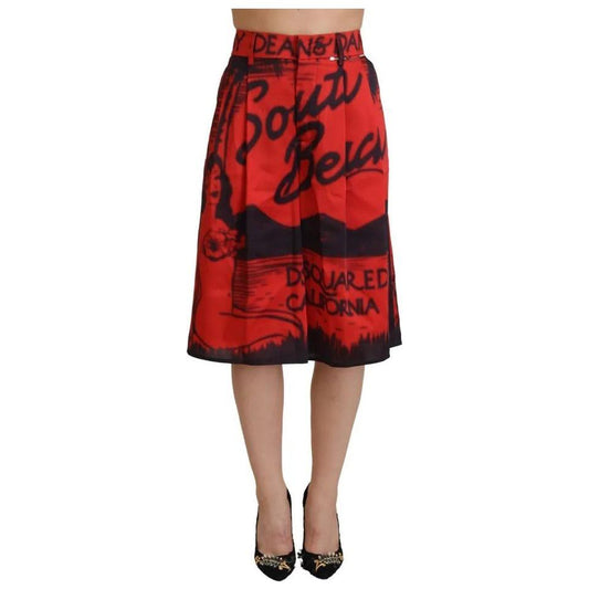 Dsquared² Red Printed High Waist Wide Leg Cropped Pants Dsquared²