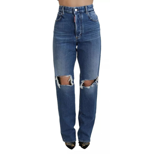 Dsquared² Blue Distressed High Waist Straight Denim Jeans