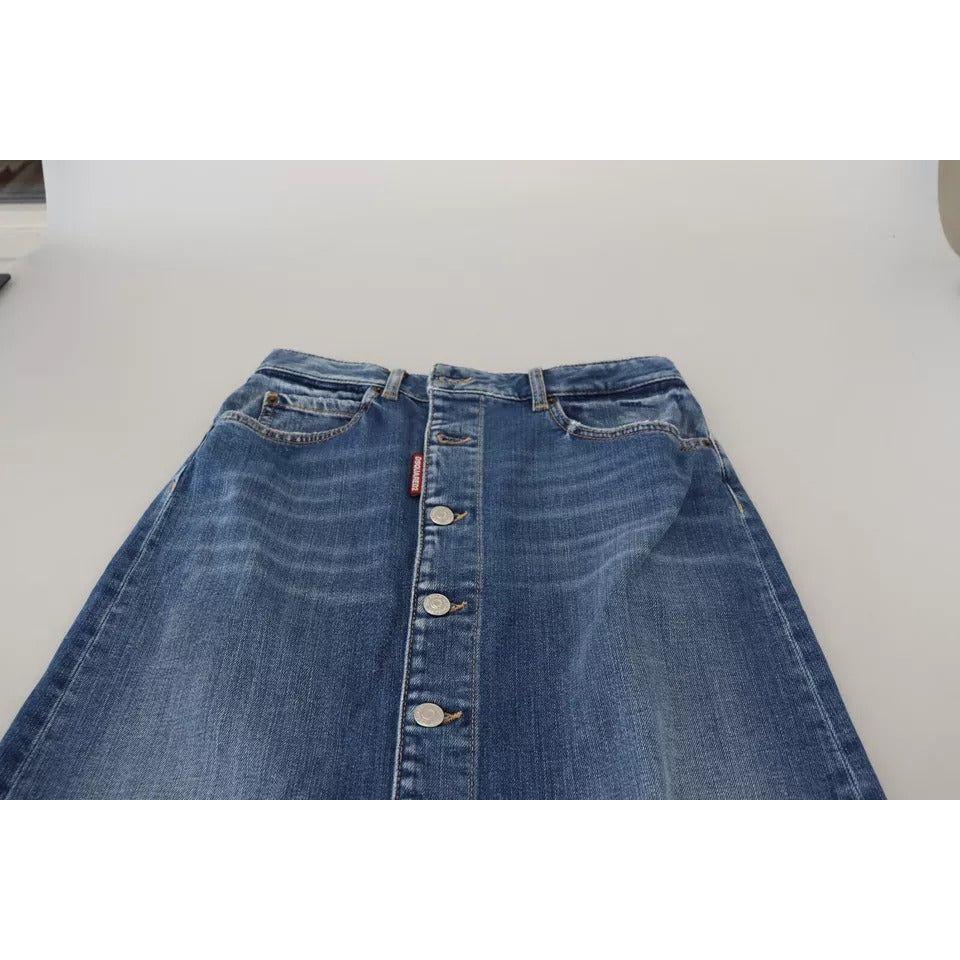 Dsquared² Blue Distressed High Waist Pencil Cut Denim Skirt Dsquared²