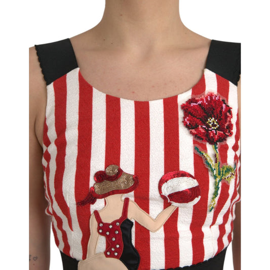 Dolce & Gabbana Red White Floral Sleeveless Sheath Midi Dress Dolce & Gabbana