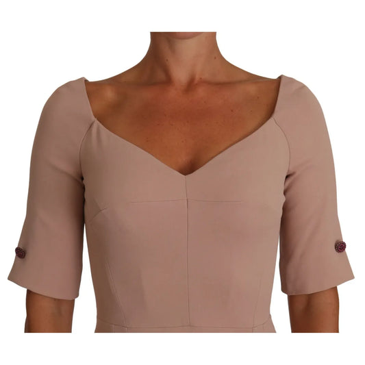 Dolce & Gabbana Dusty Pink Midi Sheath Crystal Buttons Dress