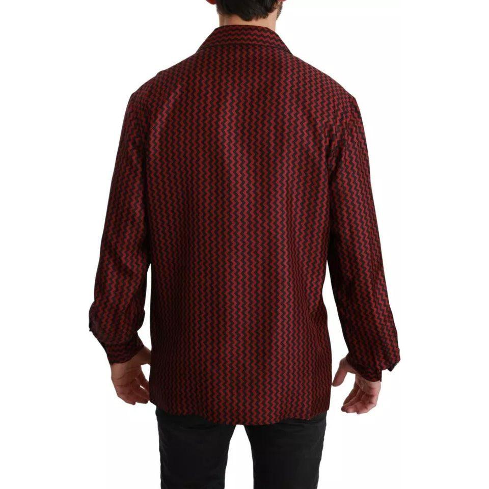 Dolce & Gabbana Black Red Zigzag Pattern Casual Shirt Dolce & Gabbana