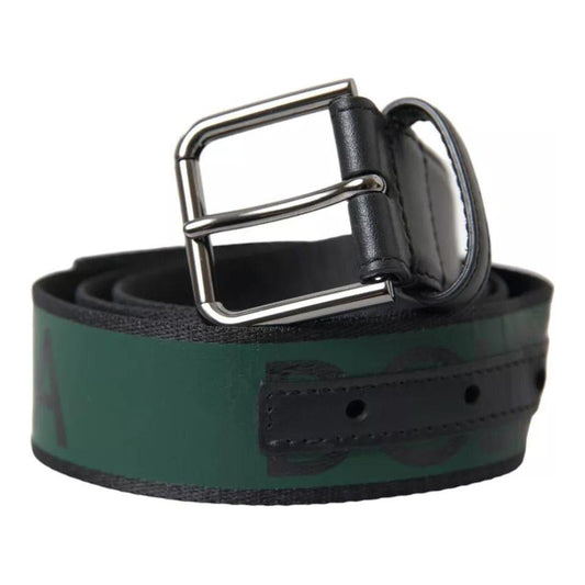 Dolce & Gabbana Black Green Leather Silver Metal Buckle Belt Dolce & Gabbana