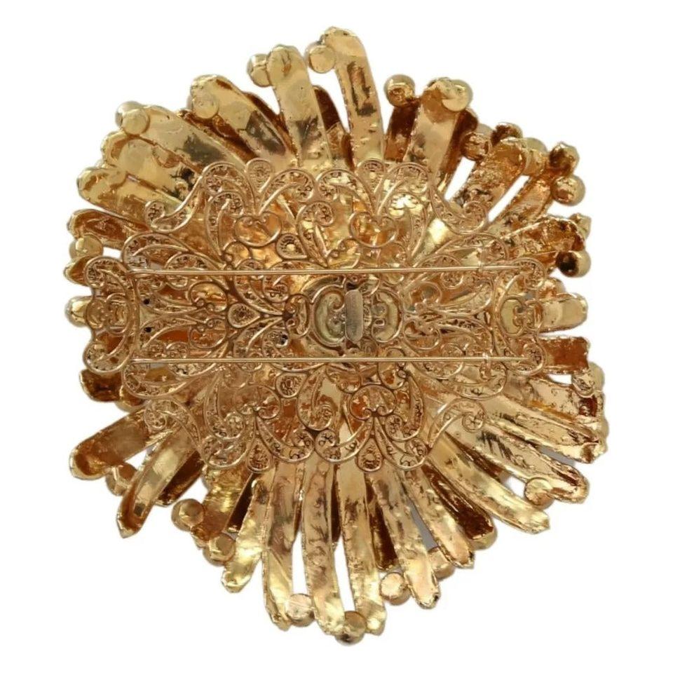 Dolce & Gabbana Gold Brass Blue Crystals Embellished Jewelry Brooch Dolce & Gabbana