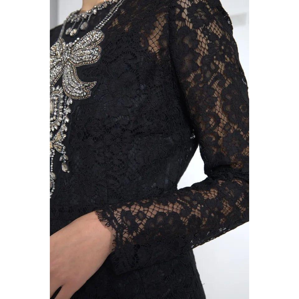 Dolce & Gabbana Black Nylon Lace Embellished Sheath Dress Dolce & Gabbana