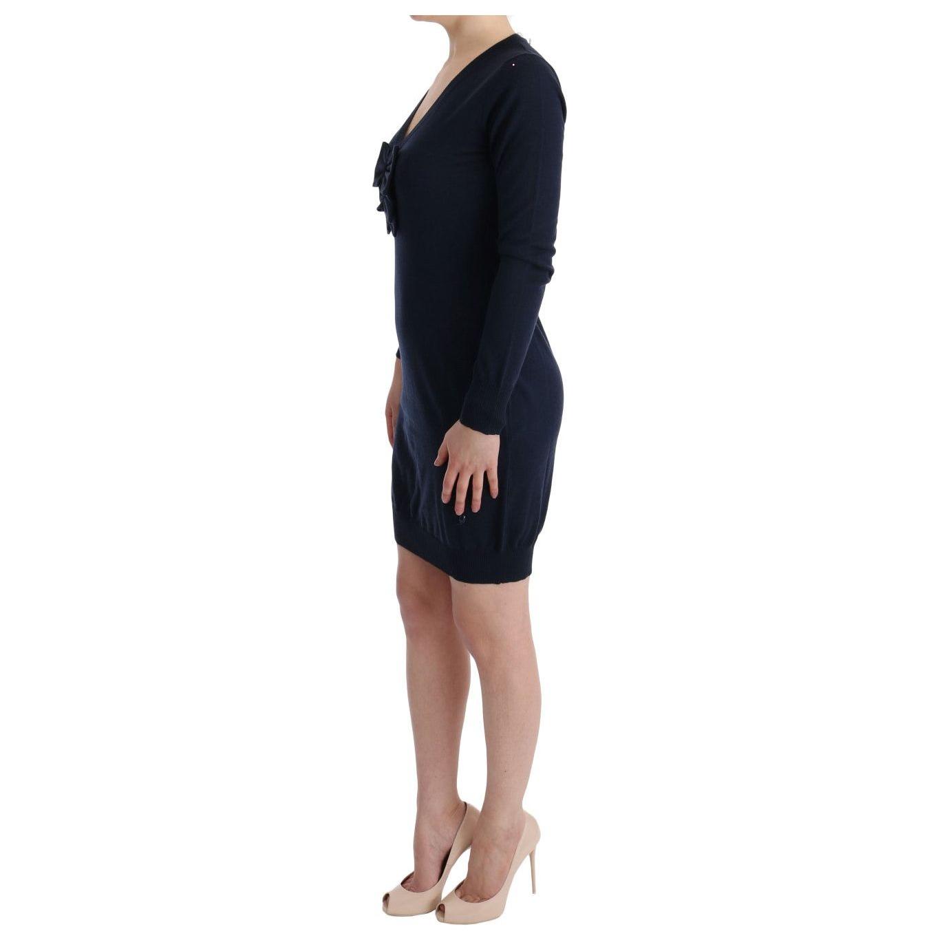 MARGHI LO' Blue Wool Long Sleeve Shift Dress