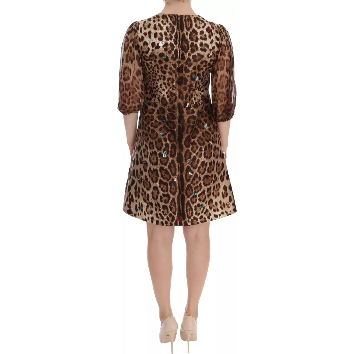 Dolce & Gabbana Leopard Silk Wool Crystal Shift Dress Dolce & Gabbana