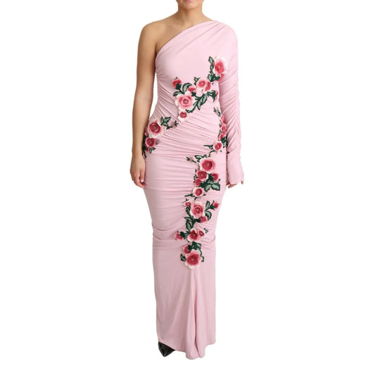 Dolce & Gabbana Pink Flower Embellished One Shoulder Dress