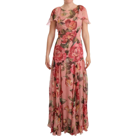 Dolce & Gabbana Pink Silk Floral Print Layered Maxi Dress Dolce & Gabbana