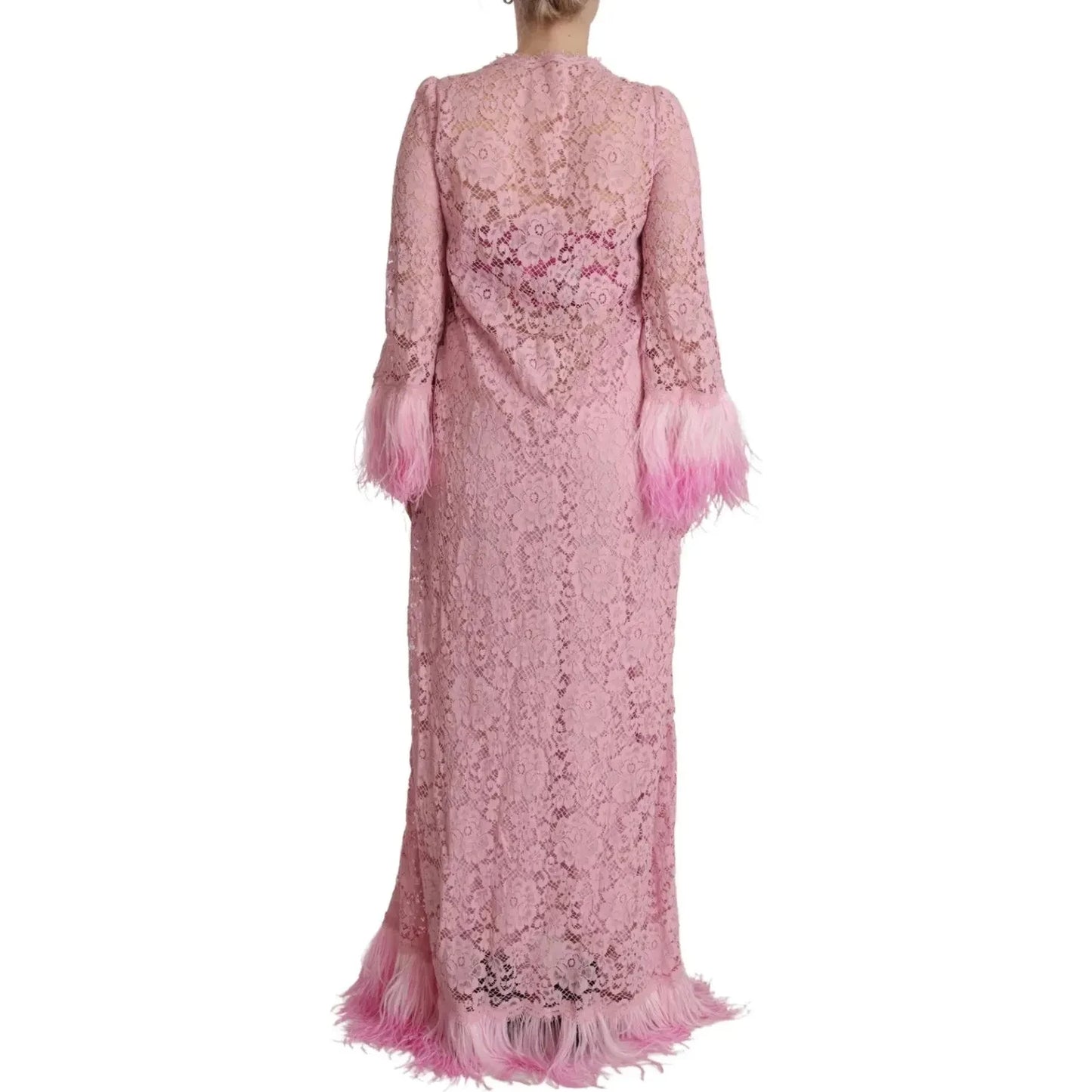 Dolce & Gabbana Shift Lilac Lace Feathers Long Sleeves Dress Dolce & Gabbana