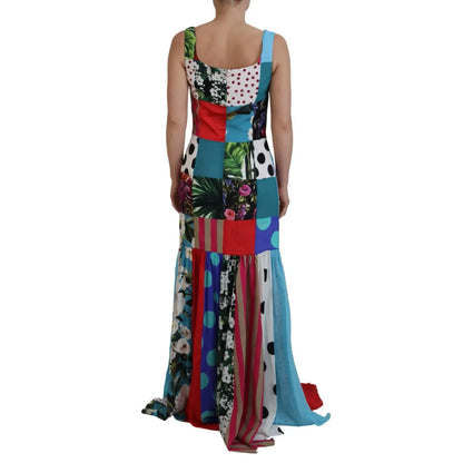 Dolce & Gabbana Silk Multicolor Patchwork Sheath Maxi Dress