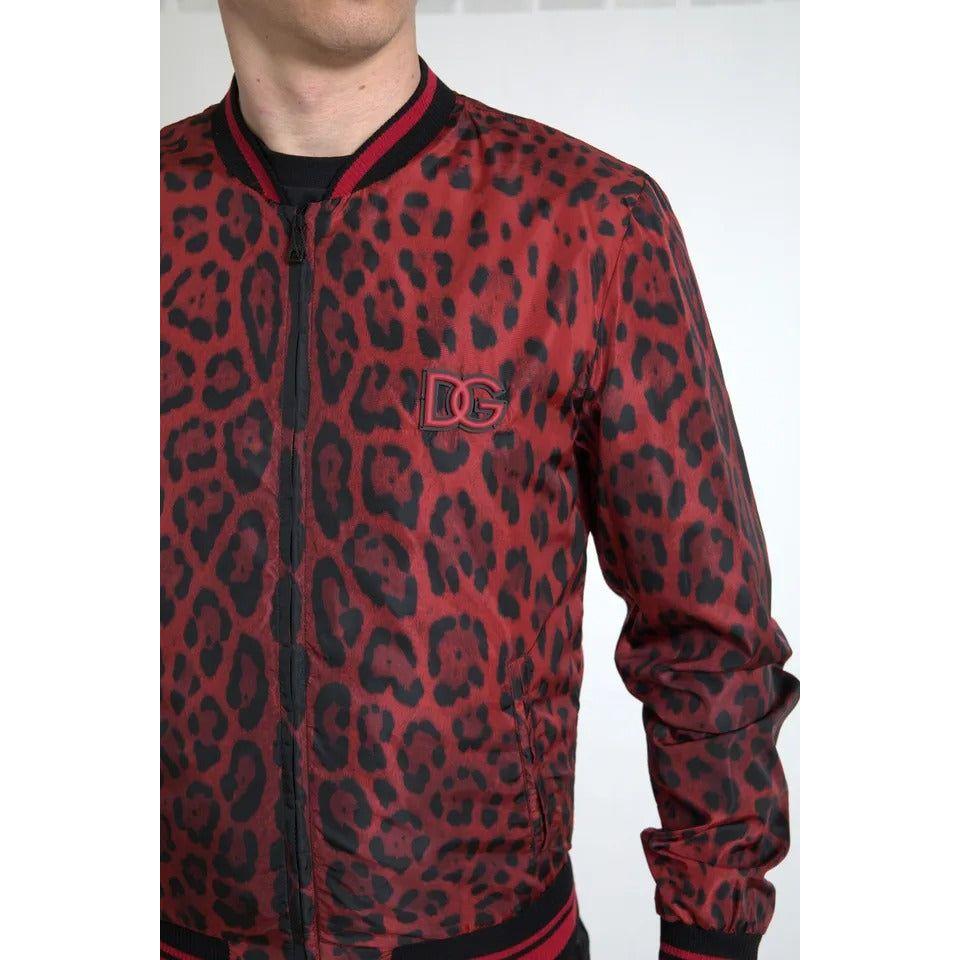 Dolce & Gabbana Red Leopard Bomber Short Coat Jacket Dolce & Gabbana