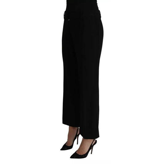 Dolce & Gabbana Black Wool Stretch Cropped Capri Trouser Pants