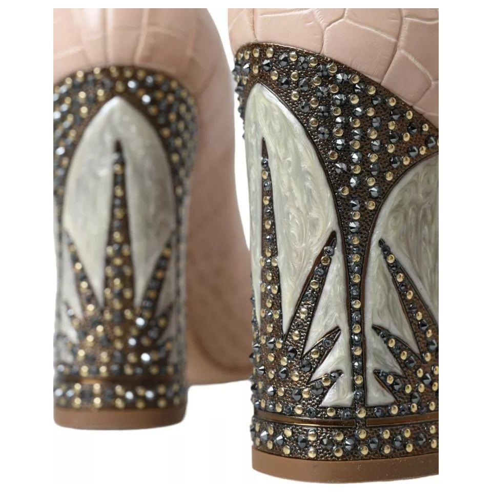 Dolce & Gabbana Beige Leather Mary Janes Embellished Shoes Dolce & Gabbana