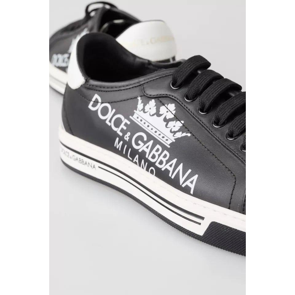 Dolce & Gabbana Black Leather Crown Milano Sneakers Casual Shoes Dolce & Gabbana