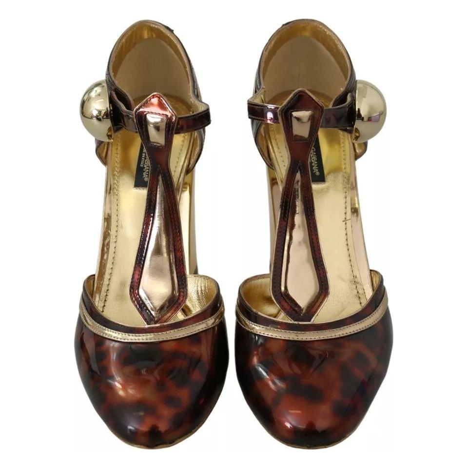 Dolce & Gabbana Gold Leopard T-strap Pumps Sandals Shoes Dolce & Gabbana