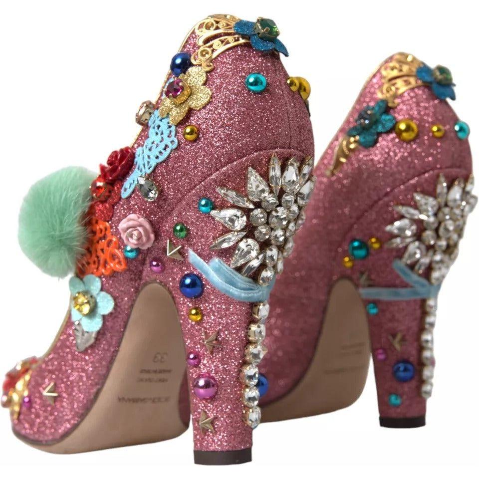 Dolce & Gabbana Pink Embellished Fur Mary Jane Pumps Shoes Dolce & Gabbana